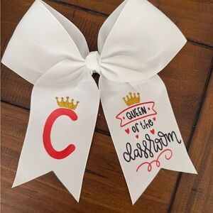Girl’s White & Red School Hair Bow With Gold Accents